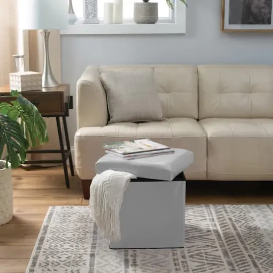 Simplify Faux Leather Folding Storage Ottoman Cube Gray {5}