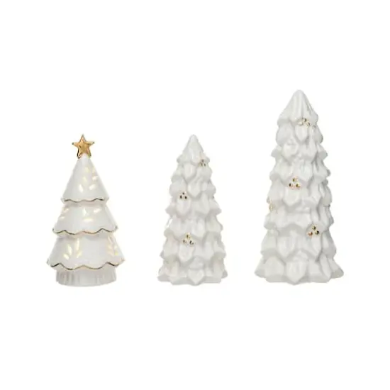 Hello Honey&reg; Cream LED Stoneware Christmas Trees with Gold Electroplating Set {4}