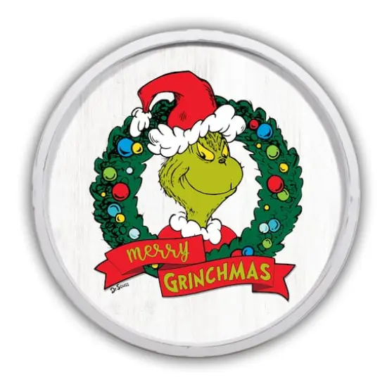 20" Merry Grinchmas Round Framed Print White Frame {1}