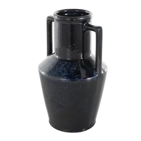 11" Dark Blue Ceramic Ombre Textured Vase with Rectangular Handles {9}