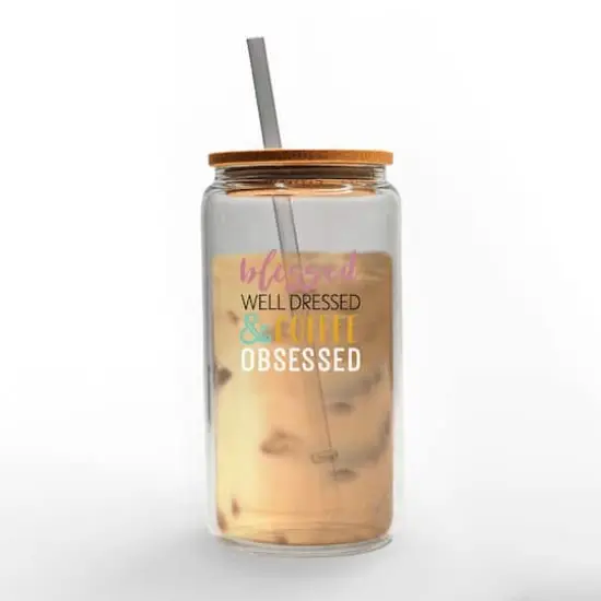 16oz. Blessed Well Dressed & Coffee Obsessed Glass Can Cup {3}