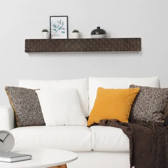 Small Black Rustic Embossed Wood Floating Wall Shelf {3}