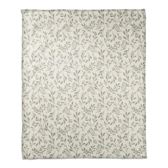 60" Delicate Floral Fleece Blanket Green and White {1}