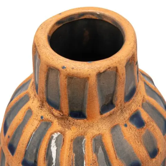 Hello Honey&reg; 14" Natural & Blue Debossed Terra Cotta Vase {8}