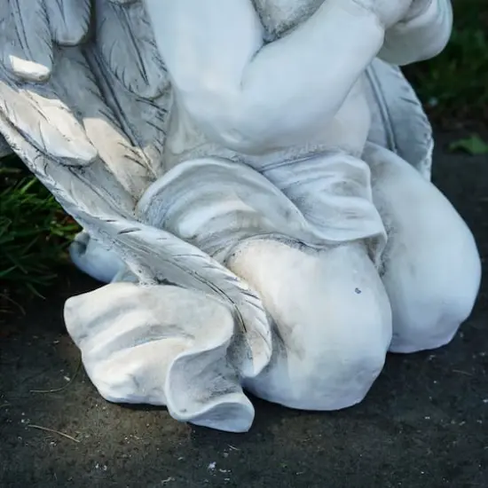 13.5" Gray Kneeling Praying Cherub Angel Outdoor Statue {5}