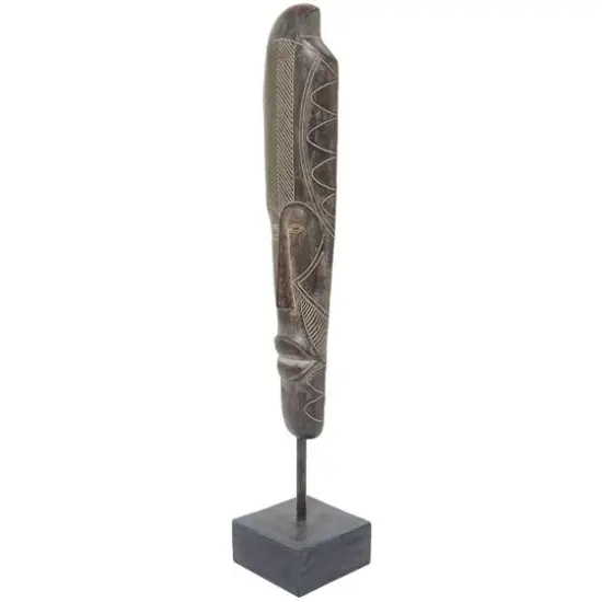 30" Brown Polystone Primitive Mask Sculpture {7}