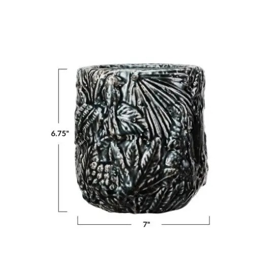 Hello Honey&reg; 7" Gray Embossed Pattern Decorative Terra Cotta Planter {7}