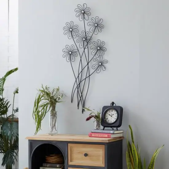 40" Black Modern Floral Metal Wall D&eacute;cor {9}