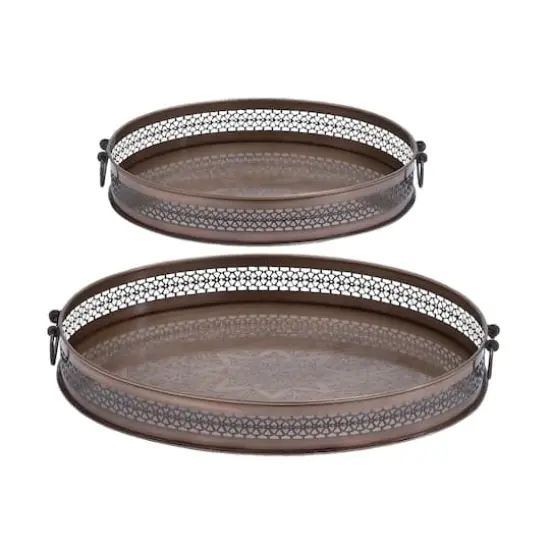 Brown Metal Traditional Tray Set {1}