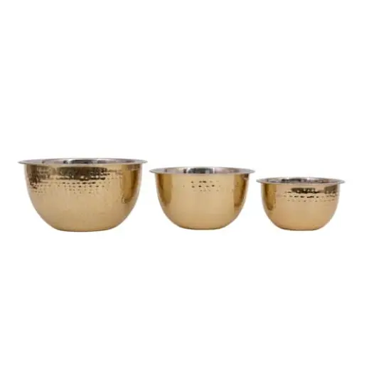 Hello Honey&reg; Hammered Metallic Stainless Steel Bowls Set Gold {1}