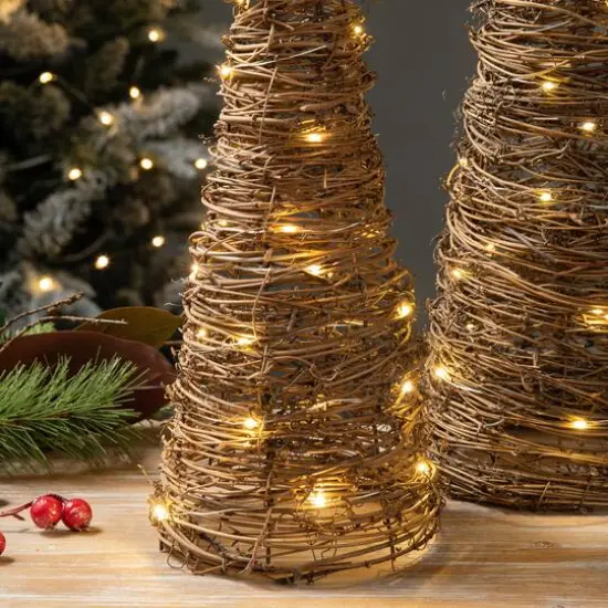 Glitzhome&reg; Pre-Lit Rattan Christmas Table Tree D&eacute;cor Set {4}