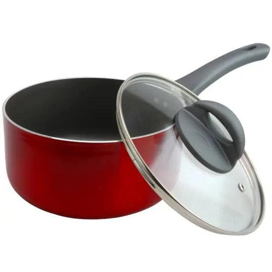 Oster Herscher 2.5qt. Red Aluminum Sauce Pan With Tempered Glass Lid {1}