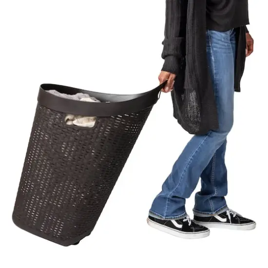 Mind Reader 60L Wheeled Hamper with Cutout Handle Brown {5}