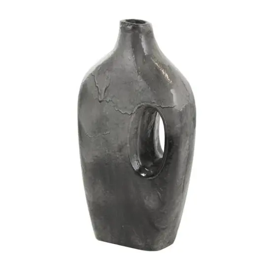 Gray Paper Mache Marble Inspired Decorative Vase with Cutout Handle {1}