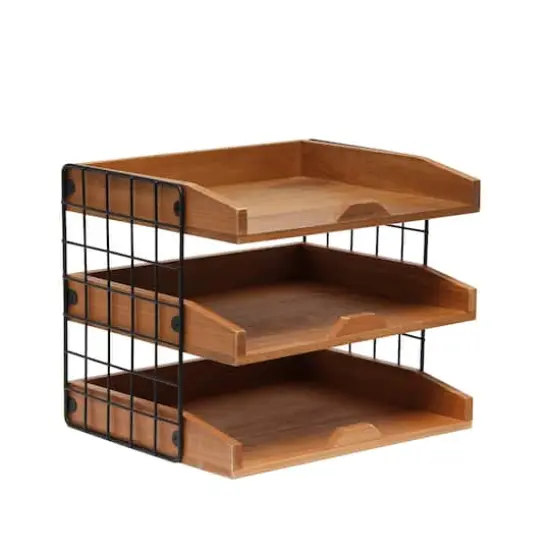 Elegant Designs Natural Wood Desk Organizer Letter Tray with 3 Shelves {1}