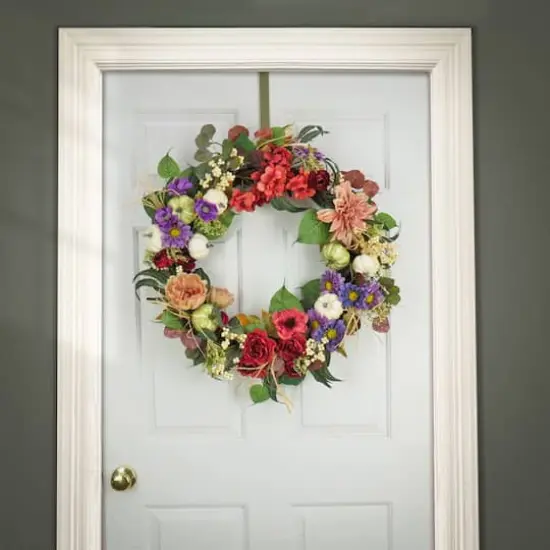 30" Harvest Serenity Mixed Flower & Pumpkin Wreath {3}