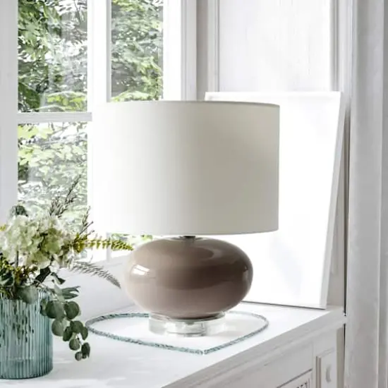 Lalia Home 15.25" Ovaloid Glass Table Lamp with White Shade Gray {3}