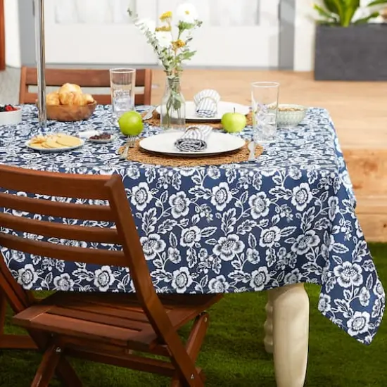 Nautical BlueFloral Print Outdoor Tablecloth with Zipper, 60" x 120" {5}