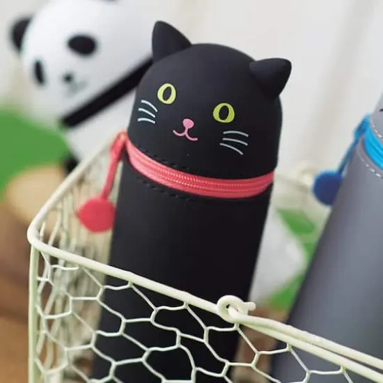 PuniLabo 9" Black Cat Stand-Up Pen Case {3}