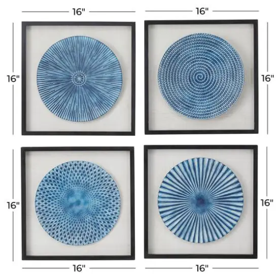 Blue Wood Coastal Abstract Art Wall Decor, Set of 4 16" x 16" {9}