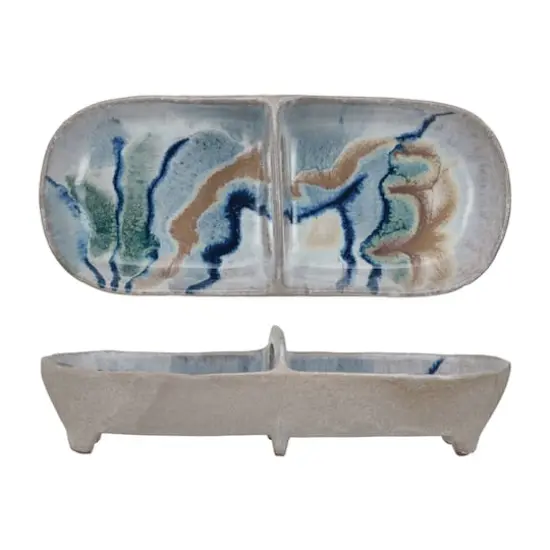 Hello Honey&reg; 11.5" Multicolor Abstract Line Stoneware Server {4}