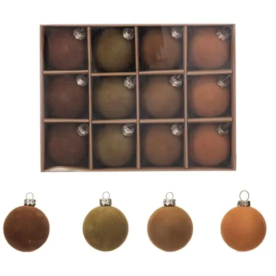 Hello Honey® 2" Brown Round Flocked Plastic Ball Ornament Set {1}