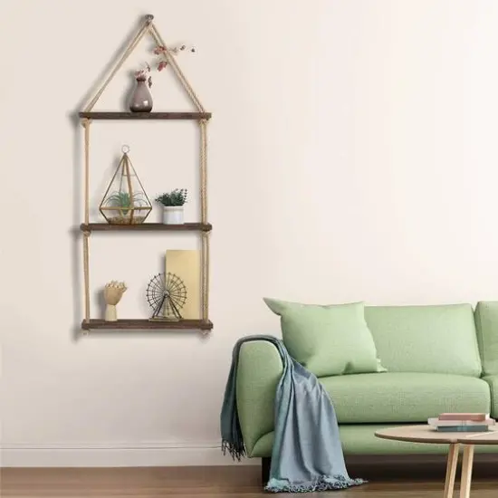 NEX&trade; Liantral 3-Tier Wood & Rope Hanging Shelves {8}