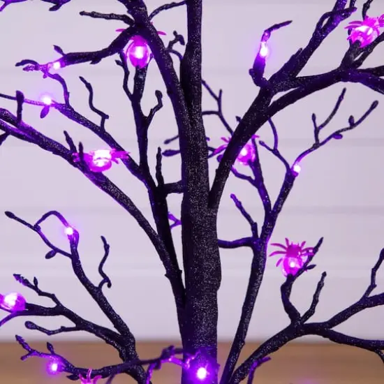 3ft. Pre-Lit Artificial Halloween Spider Twig Tree with 36 Purple LED Lights {9}