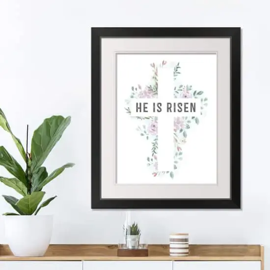 Watercolor Floral Cross Risen 2 16" x 20" Black Framed Print Under Plexiglass {4}