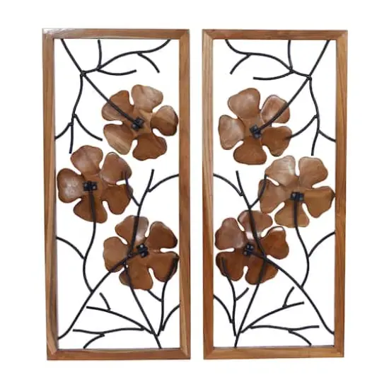 Set of 2 Rust Teak Wood Contemporary Style Wall Decor 14", 32" {3}
