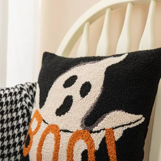 Glitzhome&reg; 14" Hooked Halloween Ghost "BOO" Pillow {7}
