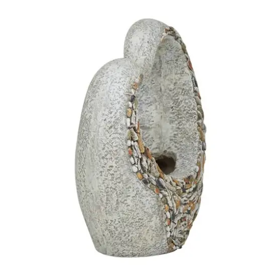 16" Gray Fiberglass Planter with Stone Mosaic Design {3}