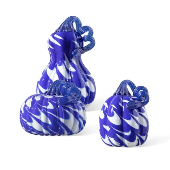 Glitzhome&reg; Blue and White Glass Pumpkin & Gourd Set {7}