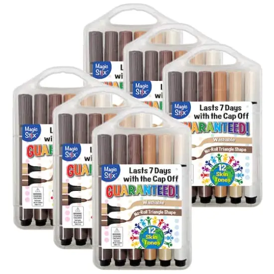 The Pencil Grip Magic Stix Triangular Global Skin Tone Washable Markers, 6 Packs of 12 {1}