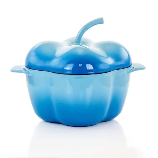 MegaChef 3qt. Blue Pepper Shaped Enameled Cast Iron Casserole {12}