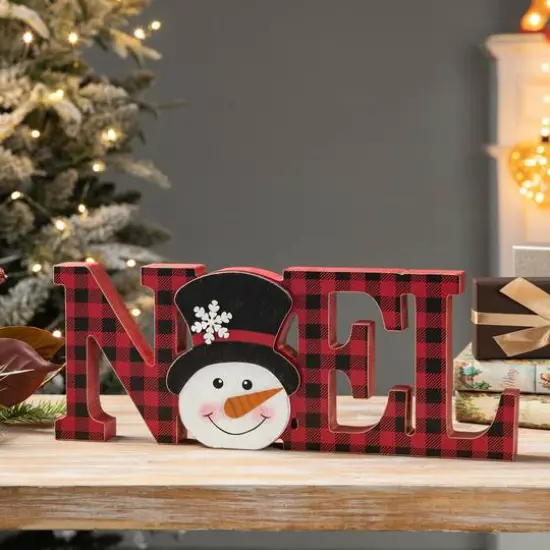 Glitzhome&reg; 15'' NOEL Wooden Christmas Plaid Table D&eacute;cor {1}