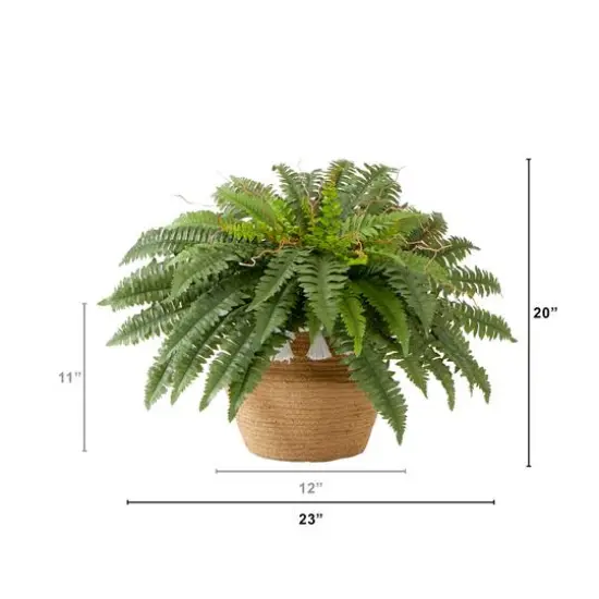 23" Artificial Boston Fern Plant in Handmade Jute & Cotton Basket with Tassels {3}