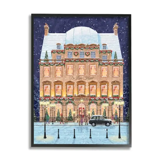 Stupell Industries Winter Hotel Christmas Festival Framed Giclee Art Black {1}