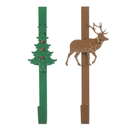 Glitzhome&reg; 14" Christmas Metal Tree & Reindeer Wreath Hanger Set {7}