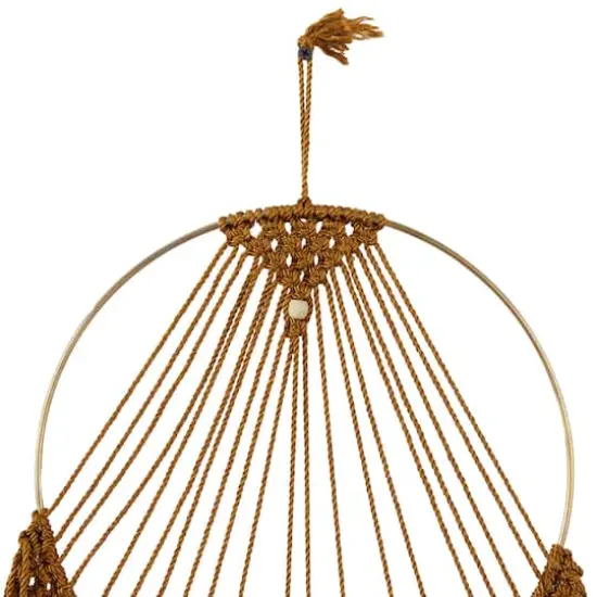 Brown Fabric Handmade Intricately Weaved Macrame Wall Decor with Beaded Fringe Tassels 12" x 0" x 32" {4}