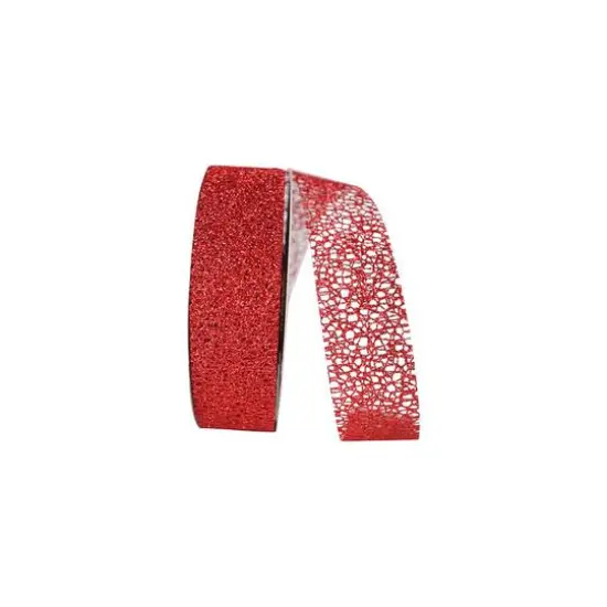 The Ribbon Roll 1.5" x 25yd. Glitter Web Mesh Ribbon Red {1}