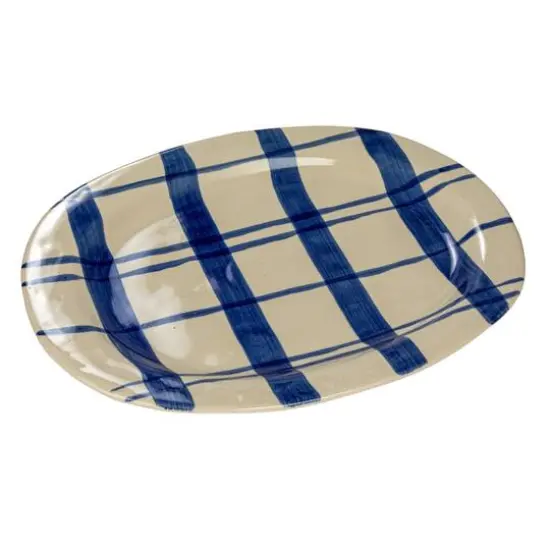 Hello Honey&reg; 14" Hand-Painted Wax Relief Blue Stripe Oval Stoneware Platters, 2ct. {5}