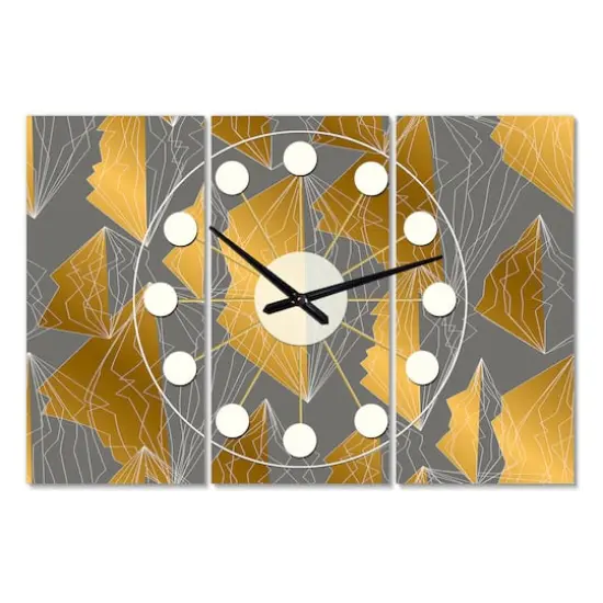 Designart 'Golden Polygon Pattern Oversized Mid-Century Modern Multipanel Wall Clock {1}