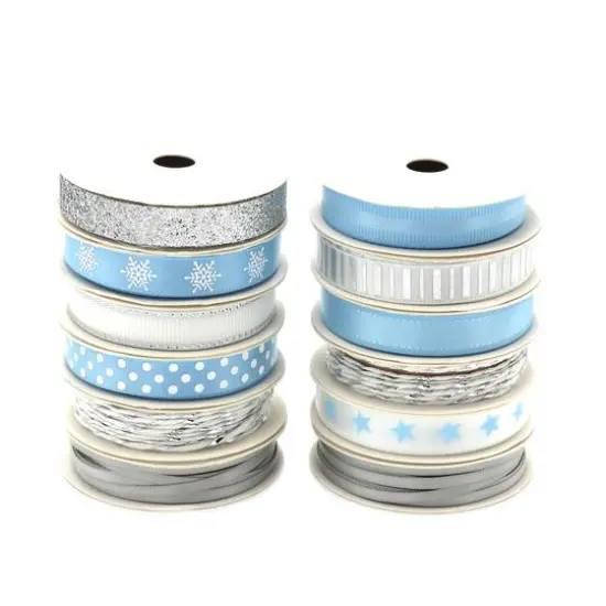 Gwen Studios 3/8" x 2yd. Silver & Blue Holiday Ribbon Pack, 24ct. {8}