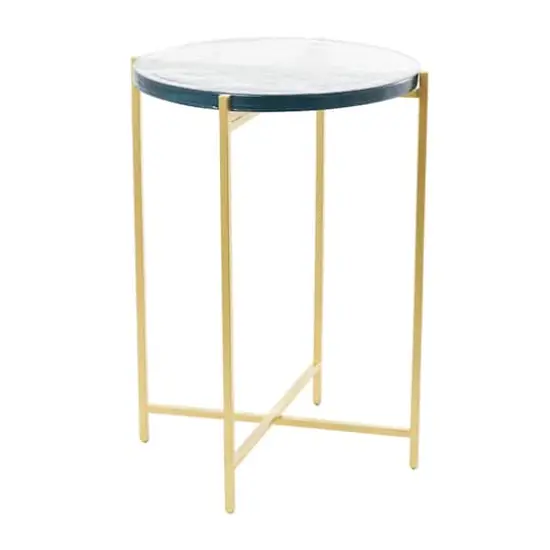 24" Metal X-Shaped Accent Table with Textured Glass Tabletop Gold {5}