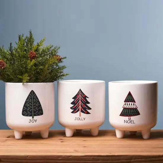 6.25" Footed Pine Tree Dolomite Planter Set {3}
