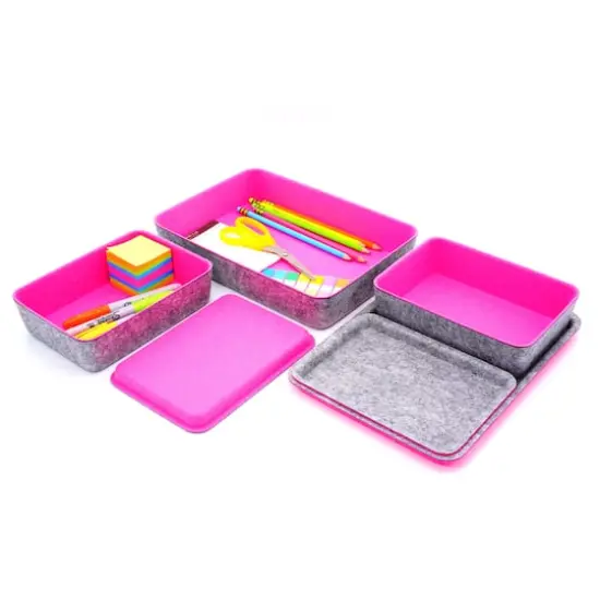 Welaxy Felt 3 Piece Drawer Organizer Bins with Lids Hot Pink {4}