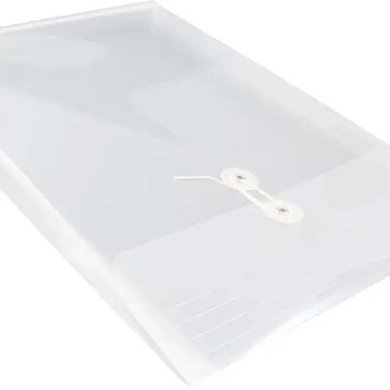 JAM Paper 10.5" x 14.5" Clear Plastic Button String Open End Envelopes, 12ct. {3}