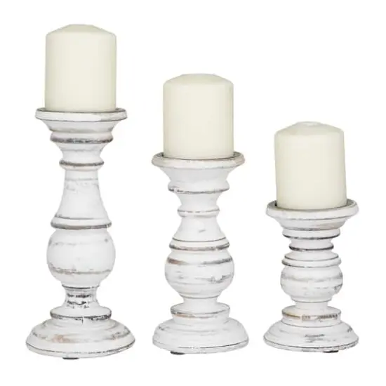 Mango Wood Traditional Candle Holder Set White {1}