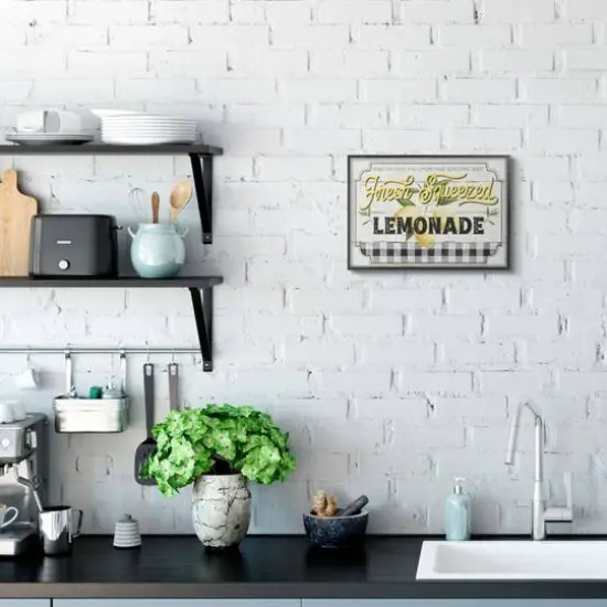 Stupell Industries White, Black, & Yellow Rustic Fresh Squeezed Lemonade Black Framed Wall Art {3}